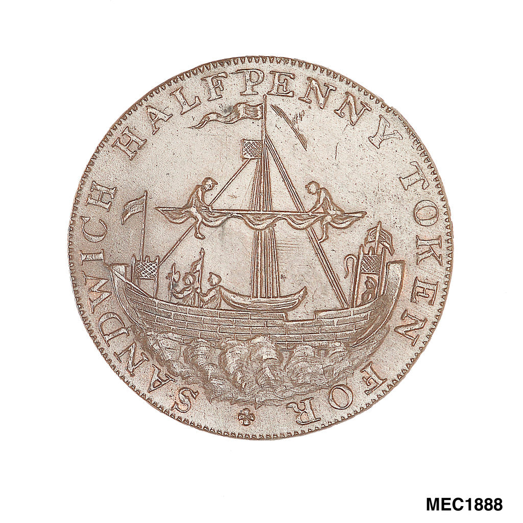 Detail of Sandwich halfpenny token by R. Dixon