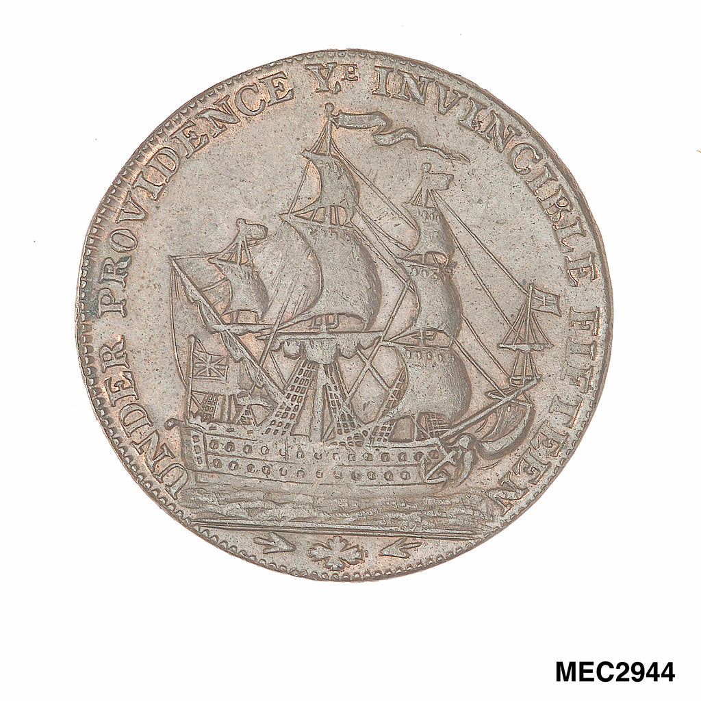 Detail of Portsmouth halfpenny token by J. Pitt
