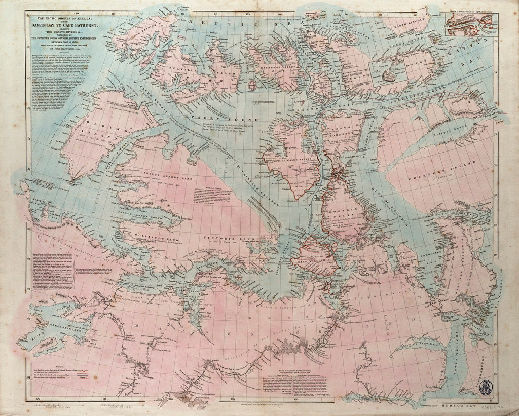 Detail of The Arctic shores of America from Baffin Bay to Cape Bathurst, showing the coasts and rivers explored by the officers of the several British expeditions, between 1818 & 1859 by John Arrowsmith