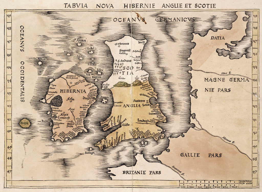 Detail of Map of England, Ireland and Scotland by Ptolemy