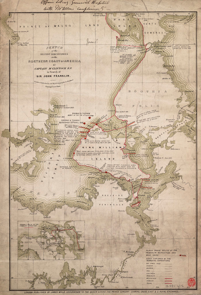 Detail of Sketch of discoveries on the northern coast of America by Captain McClintock RN in search of Sir John Franklin by James Wyld