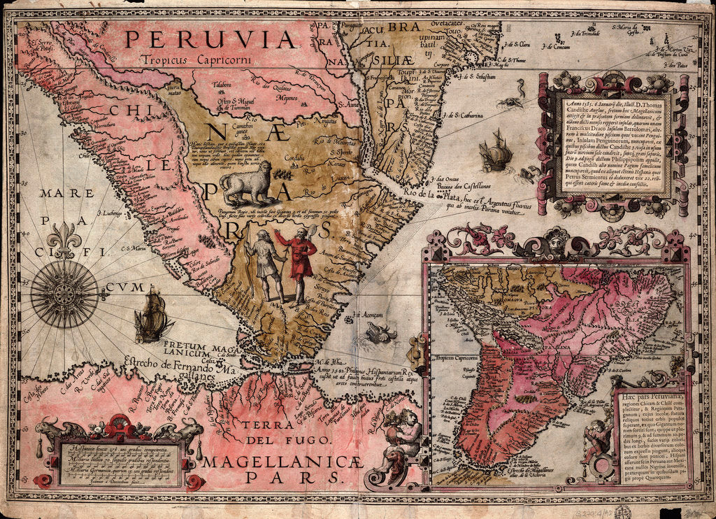Detail of The southern tip of Peru, South America by Johannes Doetecum