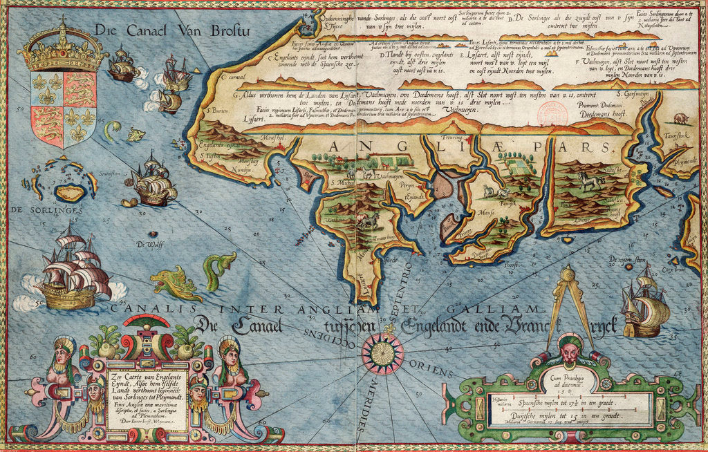 Detail of Chart of the English Channel by Lucas Jansz Wagenaer