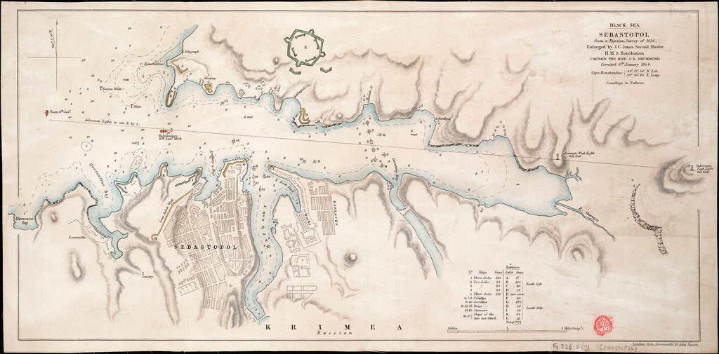 Detail of Black Sea Sebastopol from a Russian Survey of 1836 by John Arrowsmith
