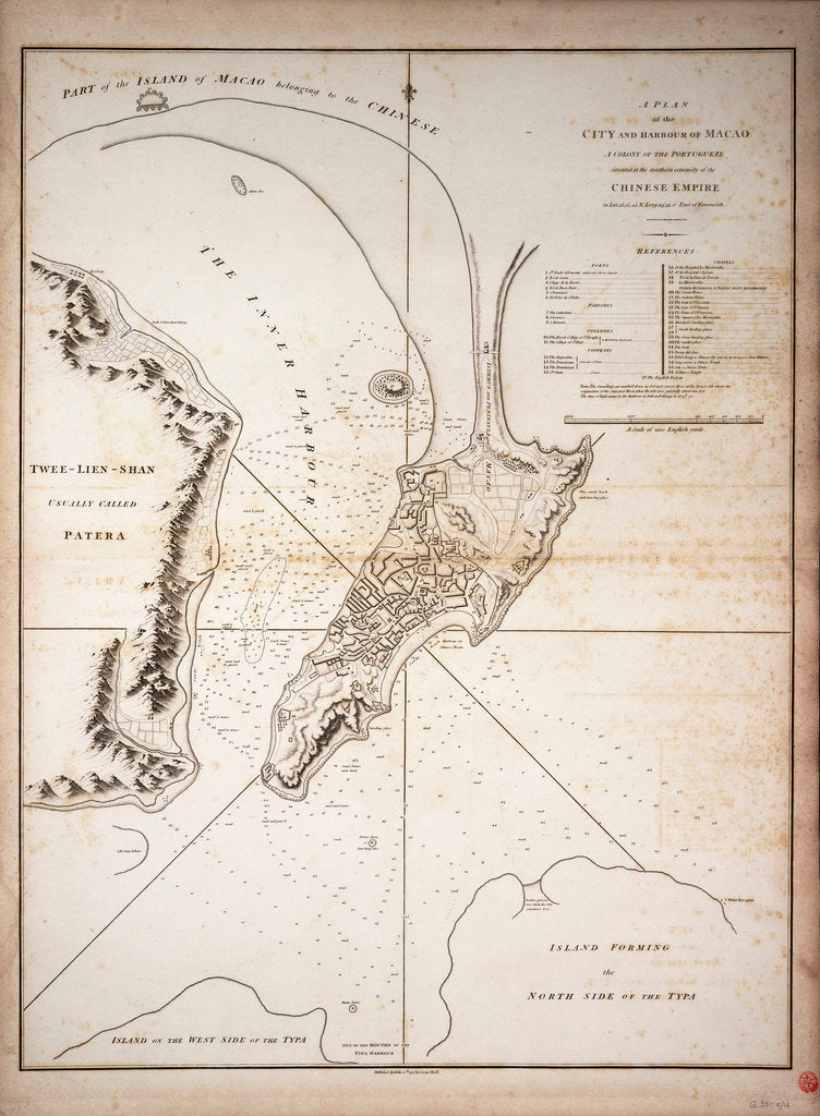 Detail of A plan of the city and harbour of Macao, a colony of the Portugueze situated at the southern extremity of the Chinese Empire by B. Baker; George Nichol