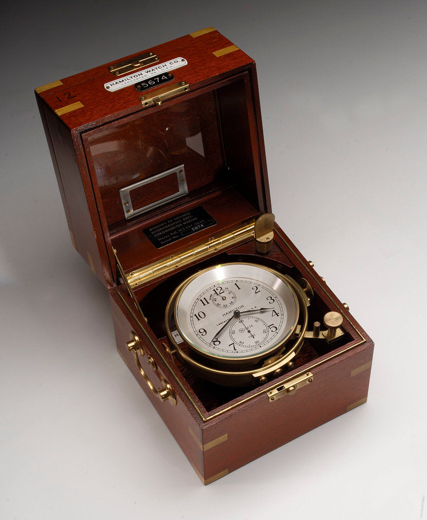 Detail of Marine chronometer in case by Hamilton Watch Co.