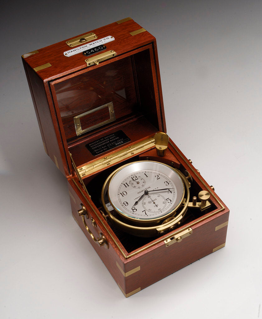 Detail of Marine chronometer in case by Hamilton Watch Co.