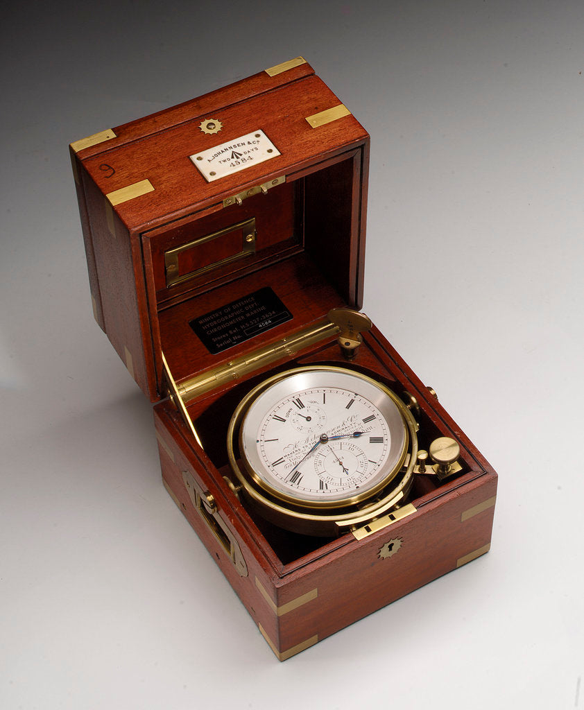 Detail of Marine chronometer in case by Johannsen