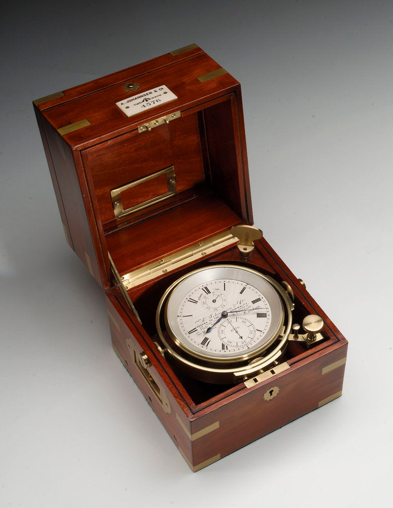 Detail of Marine chronometer in case by Johannsen
