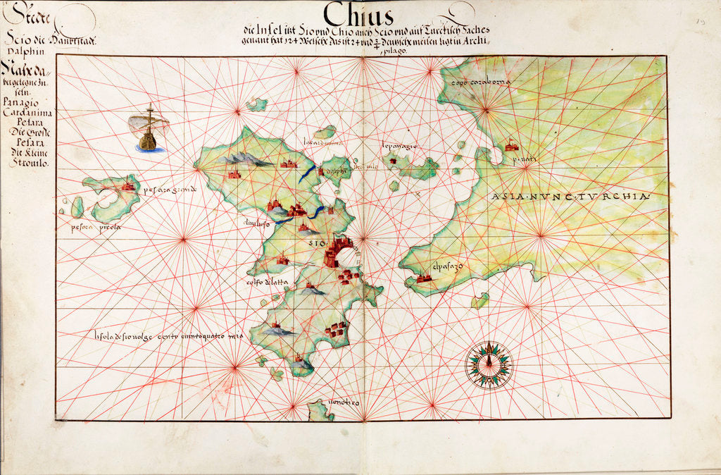 Detail of Chart of Chius (Chios, Greece), 1554 by Battista Agnese