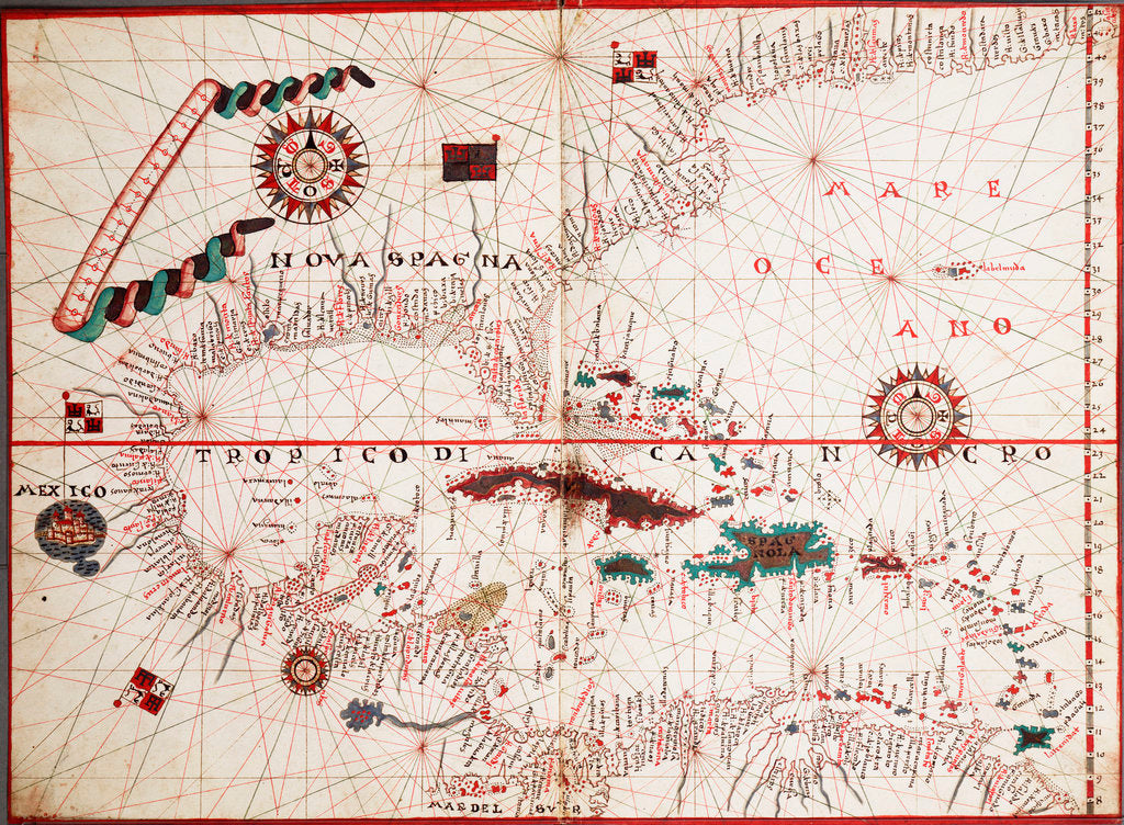 Detail of Caribbean and coasts of America by Joan Martines