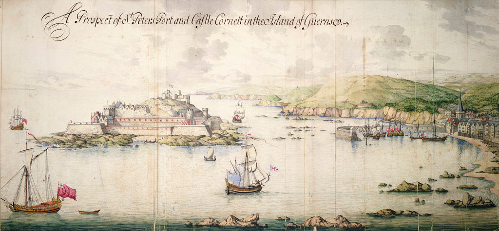 Detail of A prospect of St. Peters port and Castle Cornett in the island of Guernsey by Thomas Phillips