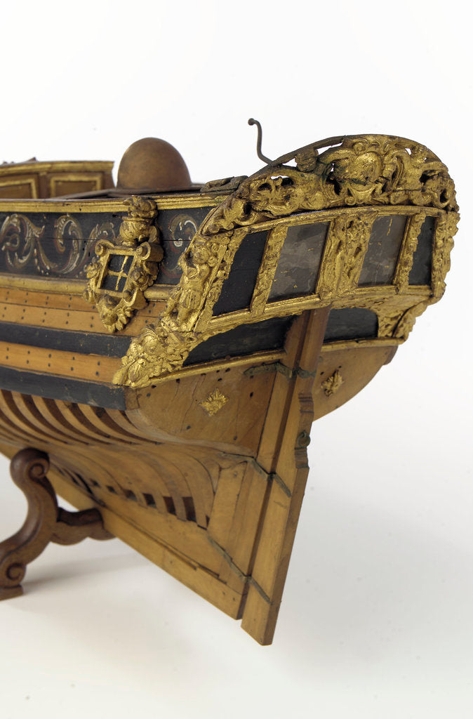 Detail of Full hull model, yacht, stern detail by Unknown