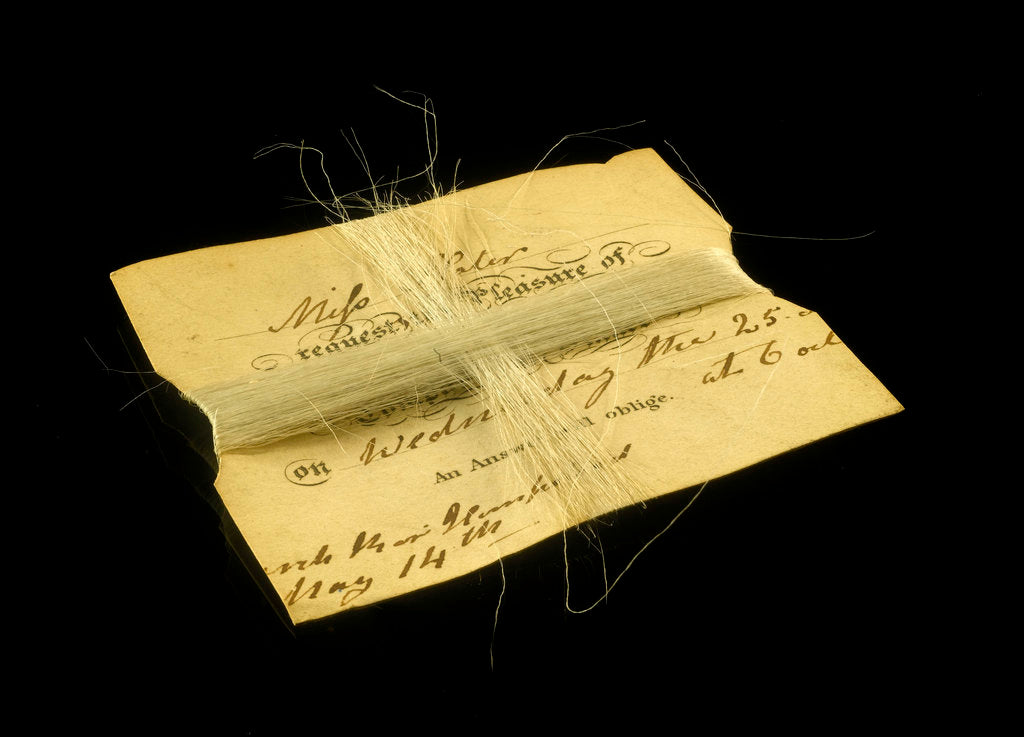 Detail of Horsehair wrapped around an invitation card from Miss Slater to Mr Herschel by Unknown