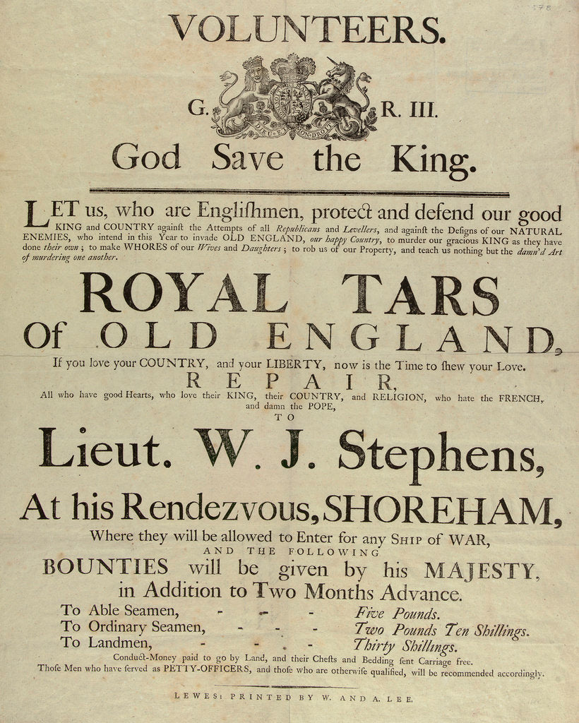 Detail of 'Royal Tars of Old England', a recruitment poster for volunteers by W. & A. Lee