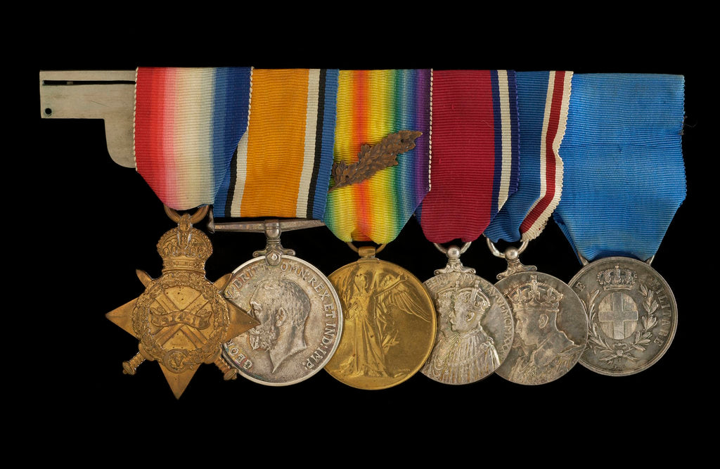 Detail of Medals awarded to Vice-Admiral Sir Alfred Englefield Evans, KBE, CB (obverse, left to right, MED1153-1158) by Unknown
