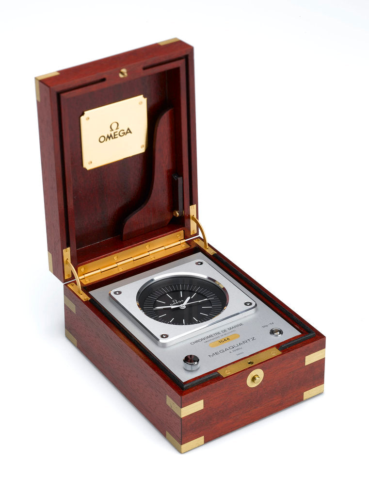 Detail of Quartz marine chronometer in case by Omega