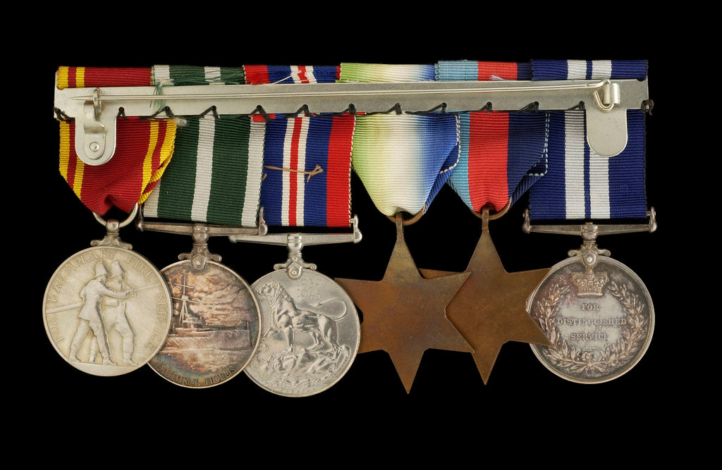 Detail of Medals awarded to W. T. Elmslie DSM RNR (reverse, l to r, MED1643-1648) by P. Metcalfe