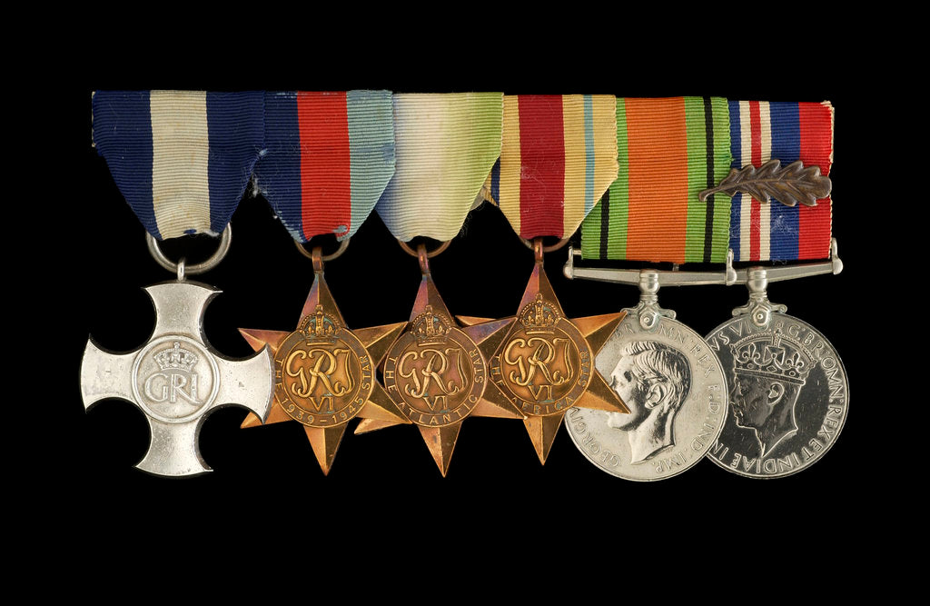 Detail of Medals awarded to Cdr Herbert J. P. Crousaz DSC (obverse, l to r, ZBA2252-2257) by Unknown
