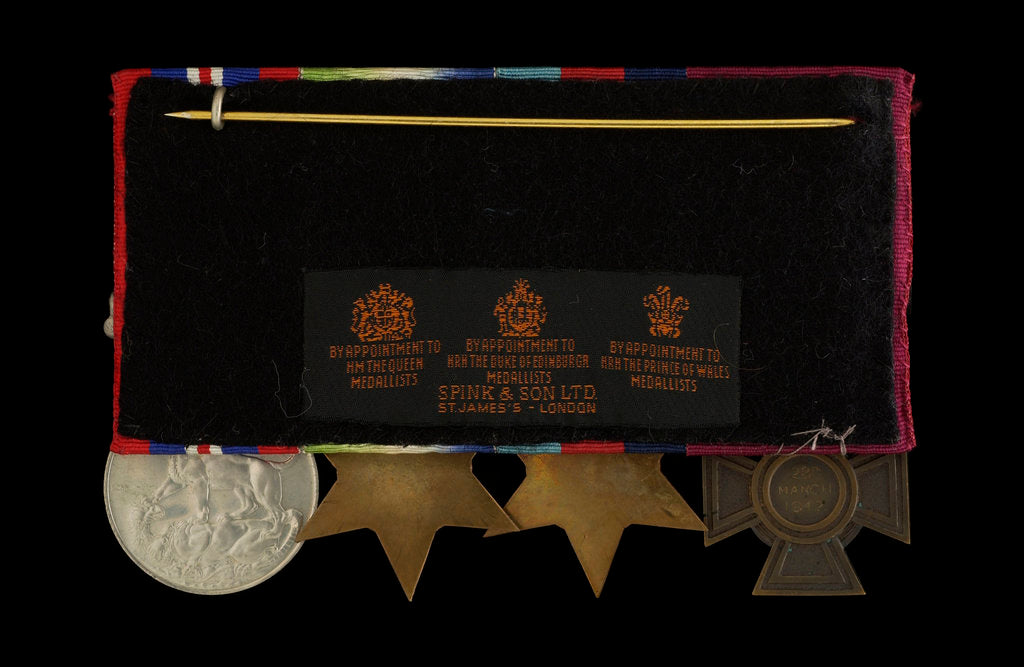 Detail of Medals awarded to Able Seaman William A. Savage VC (reverse, r to l, MED2108-2111) by Hancocks & Co
