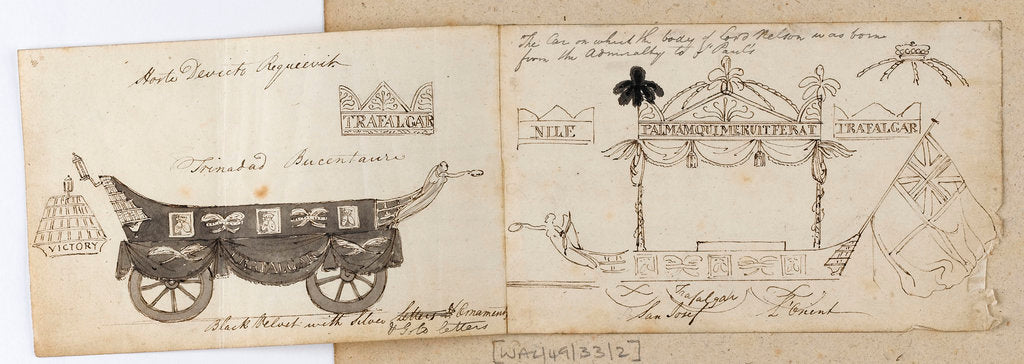 Detail of Two views of Nelson's funeral carriage by Thomas Baxter