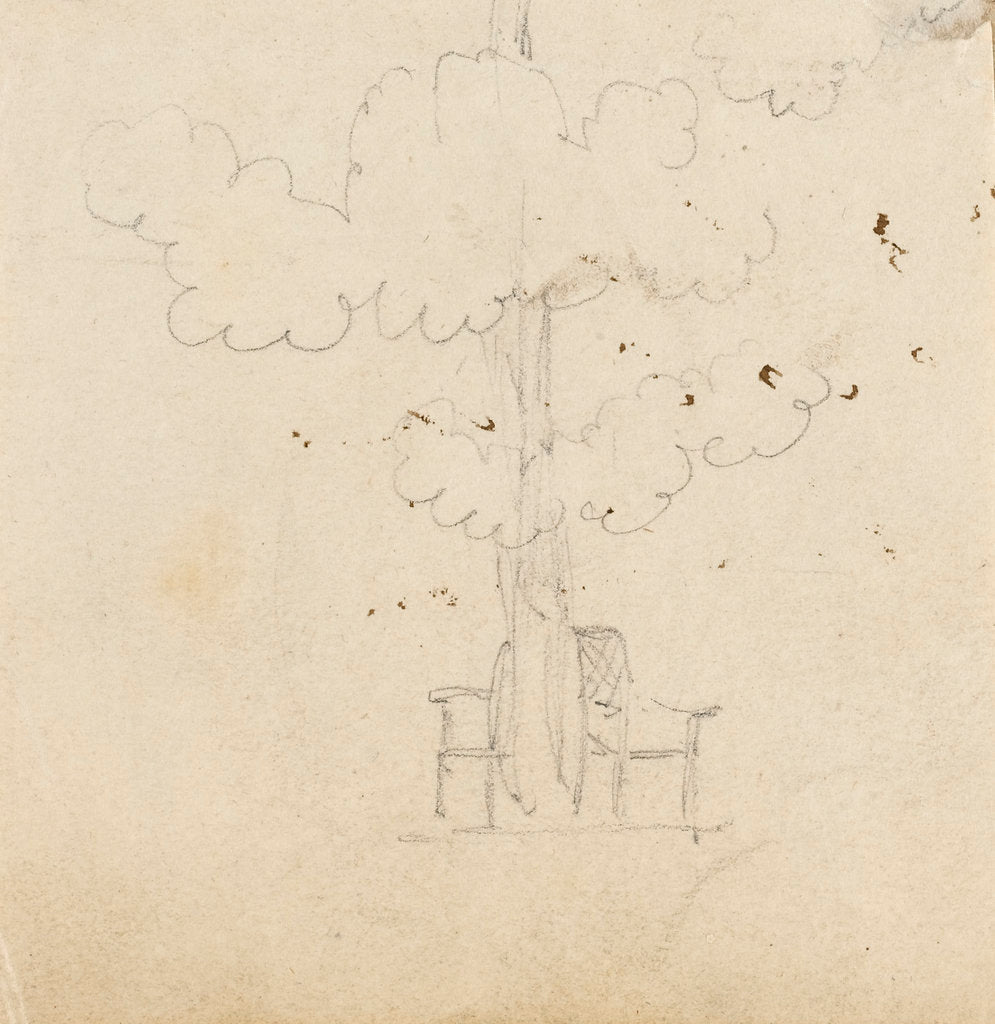 Detail of Study of a tree with two chairs either side of its trunk by Thomas Baxter