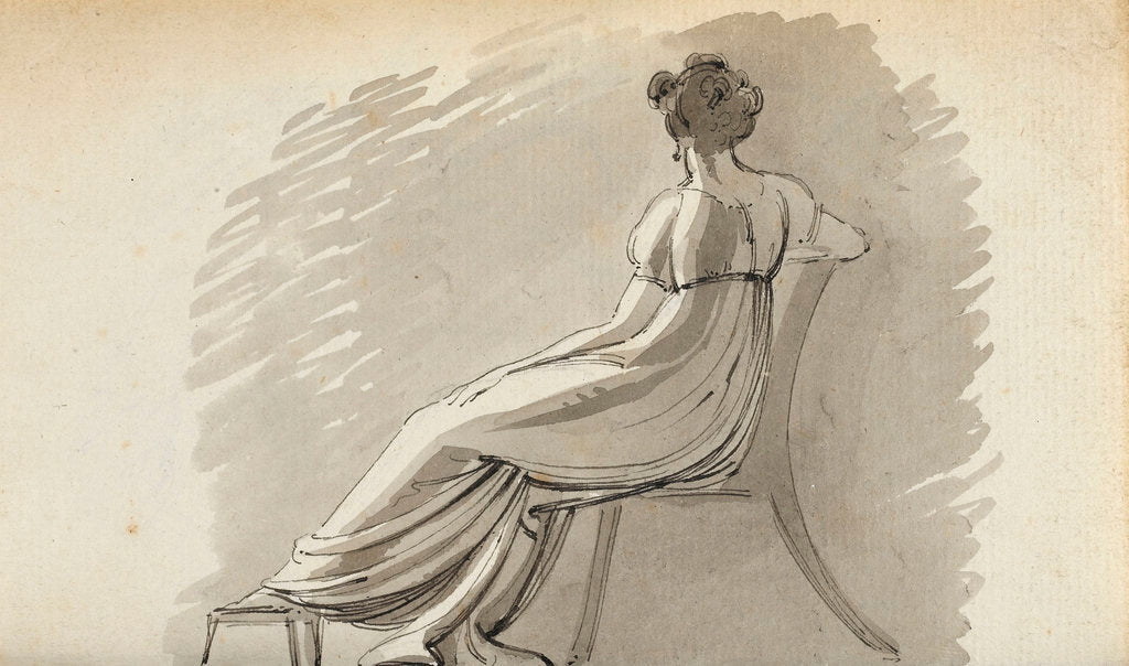 Detail of A young woman seated in a chair (verso) by Thomas Baxter
