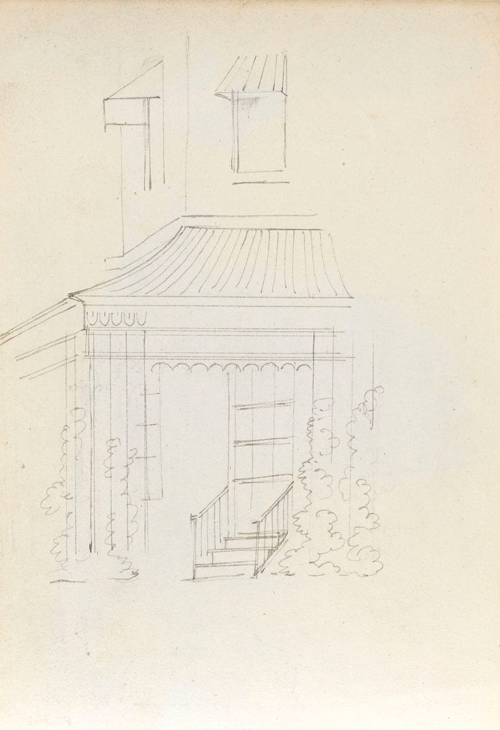 Detail of A view of the steps in the centre of the east elevation, between the Miradors (verso) by Thomas Baxter