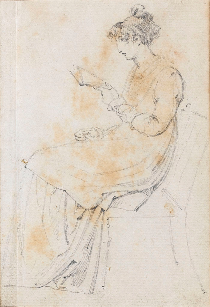 Detail of A young woman seated, reading, possibly Charlotte Nelson (recto) by Thomas Baxter