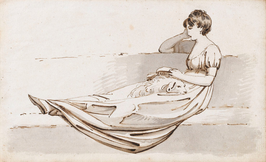 Detail of A young woman reclining on a sofa reading a book, possibly one of the Connors, Emma's cousins by Thomas Baxter