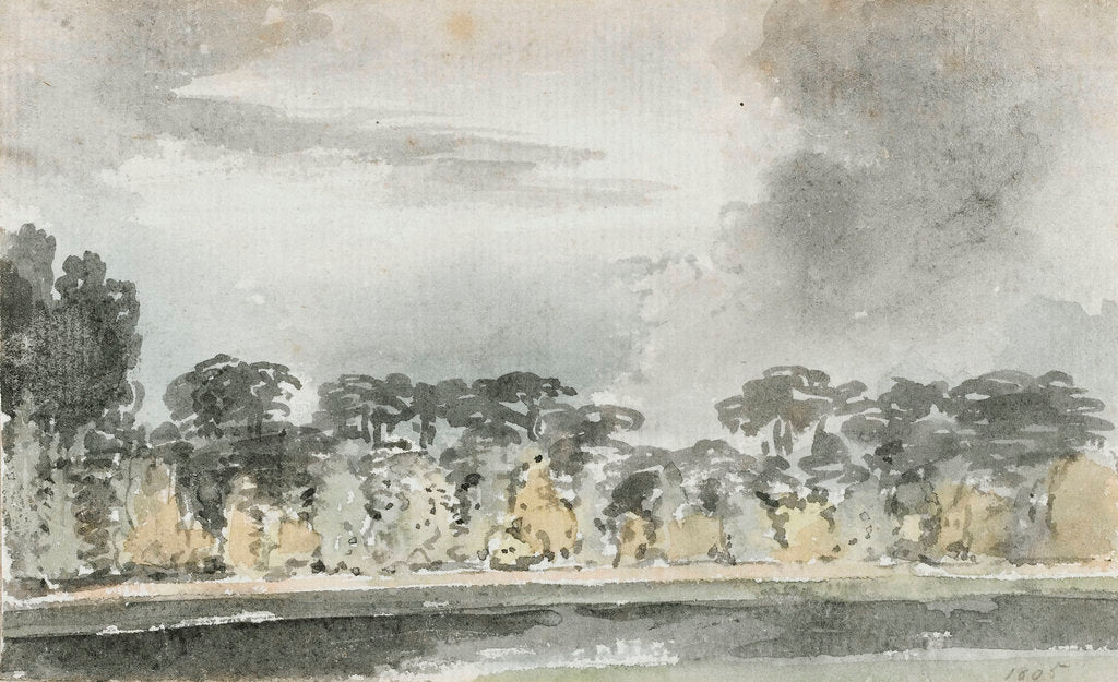 Detail of A view across the River Wandle at Merton by Thomas Baxter
