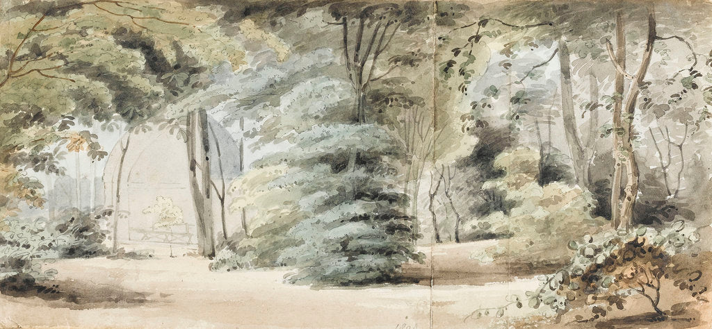 Detail of Part of the grounds at Merton with an arbour and trees (recto) by Thomas Baxter
