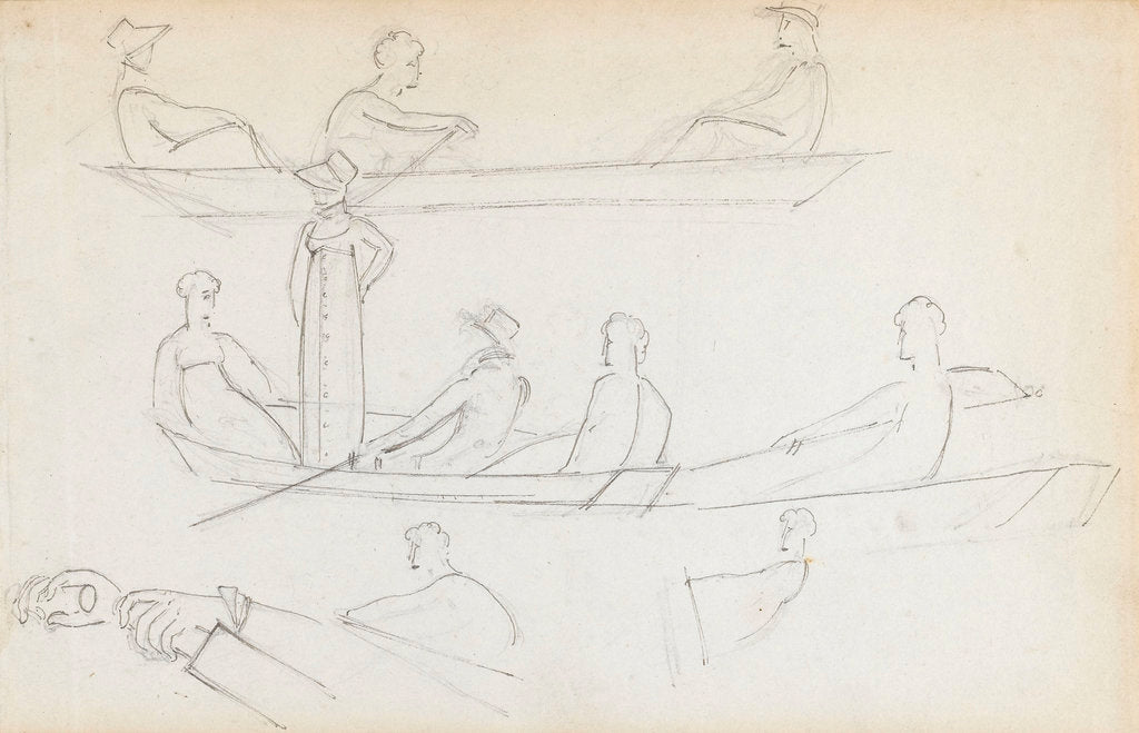 Detail of Studies of people in a rowing boat in the river at Merton Place (recto) by Thomas Baxter