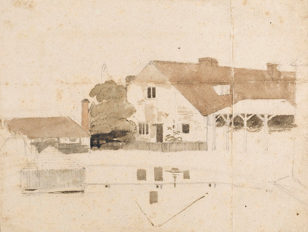 Detail of A view of buildings near Merton (possibly Merton Farm) by Thomas Baxter