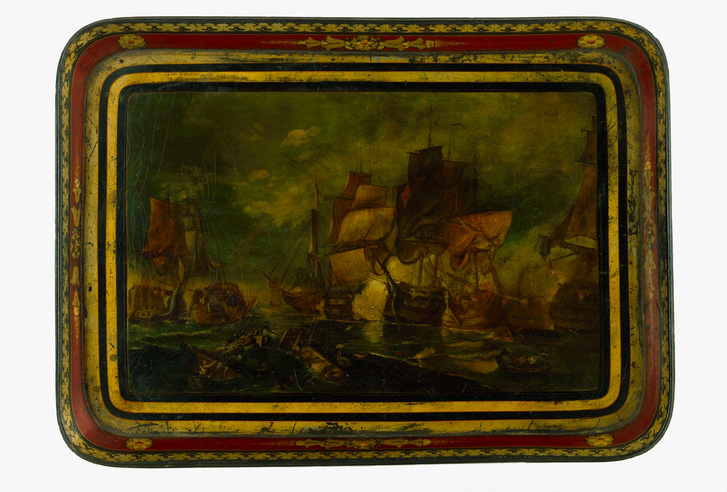 Detail of Lacquered papier-maché tray depicting the Battle of Trafalgar, 1805 by Unknown