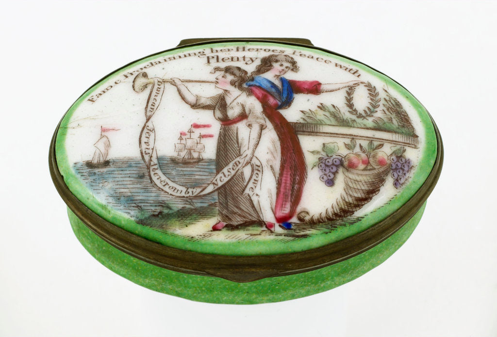 Detail of Oval patch box with a mirror inside the lid, commemorating naval heroes of the French Revolutionary War. by unknown