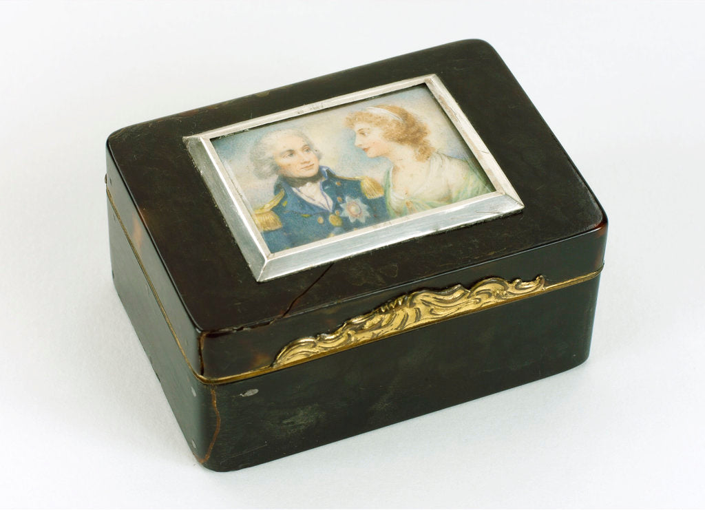 Detail of A tortoiseshell box with gilt mounts and a hinged lid by Unknown