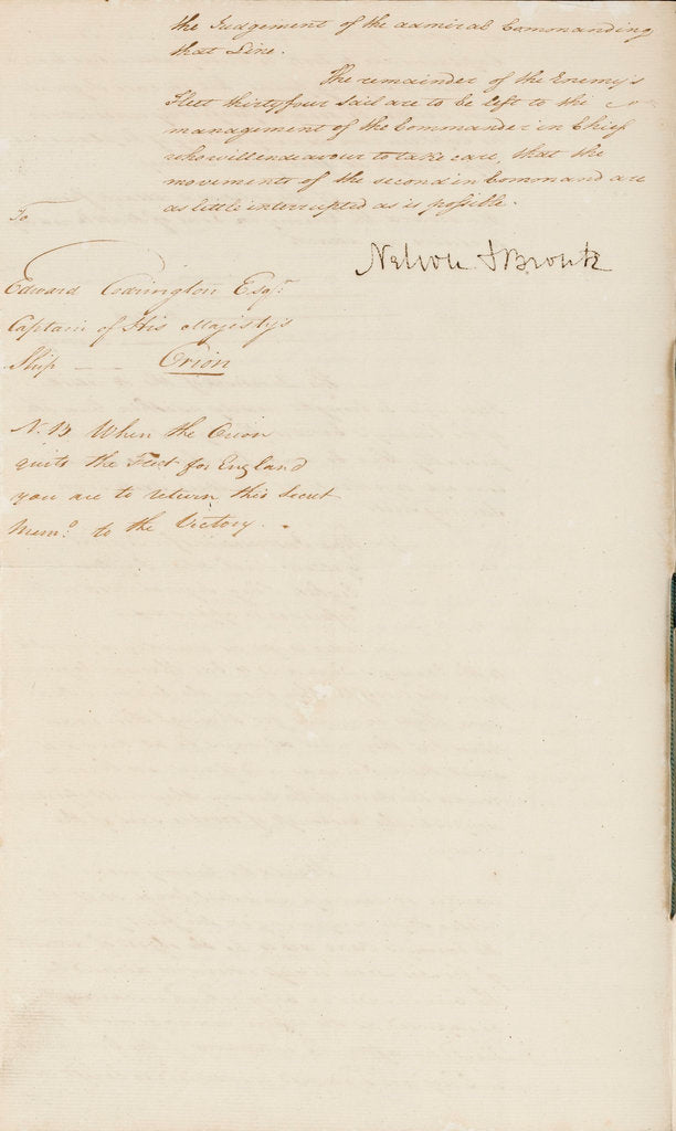 Detail of Nelson's secret memorandum, page three by Horatio Nelson