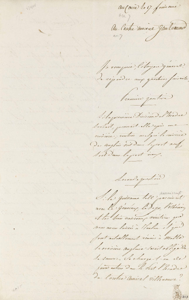 Detail of Letter from Napoleon Admiral Ganteaume, front page by Napoleon Bonaparte