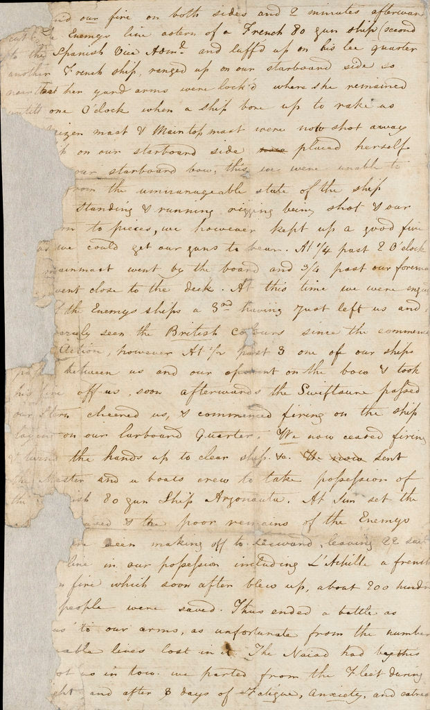 Detail of Letter from Lt Paul Nicolas of HMS 'Belleisle' with account and battle plan for Trafalgar, 1805 by Paul Nicolas