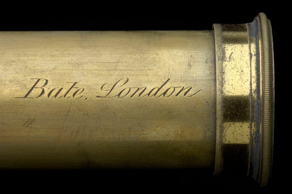 Detail of Portable telescope- draw tube inscription by Bate