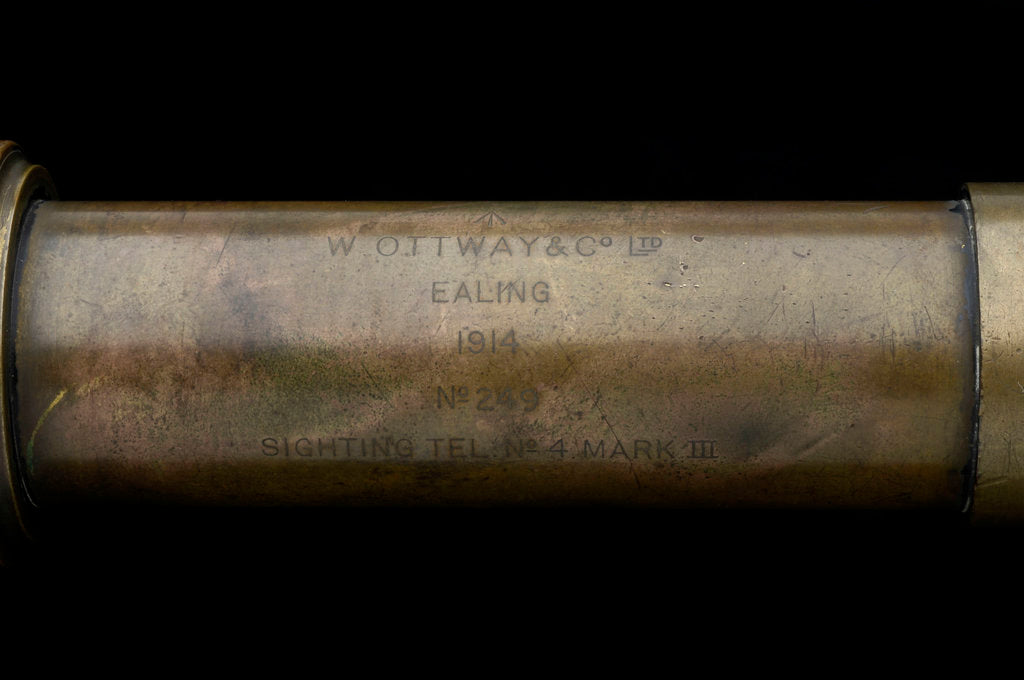Detail of Gun-sighting telescope- barrel inscription by W. Ottway & Co. Ltd.