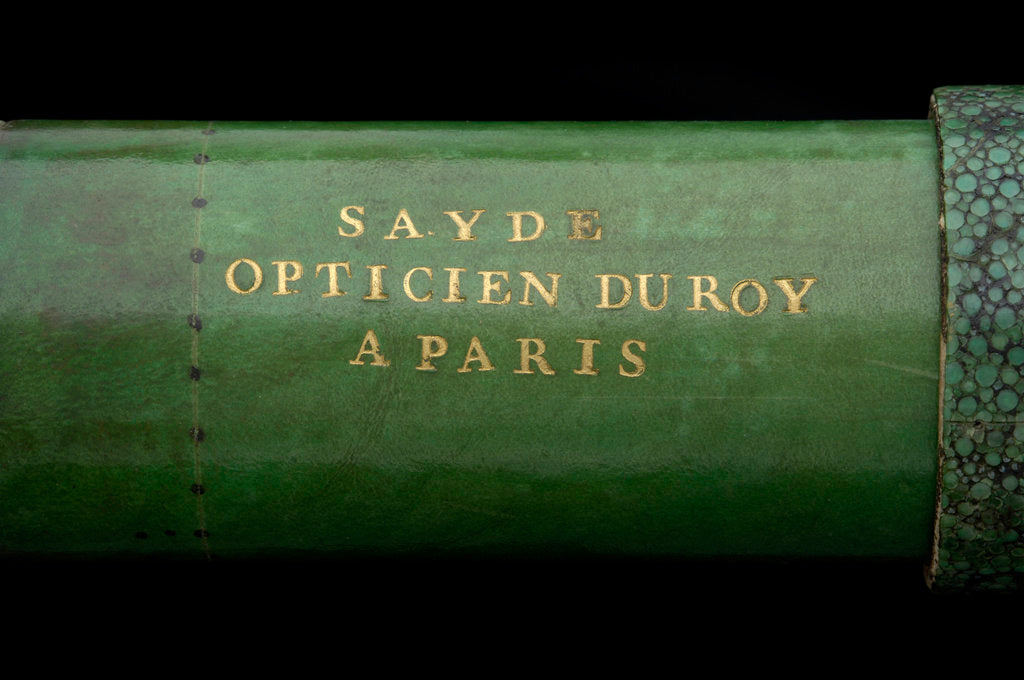 Detail of Portable telescope - inscription by Sayde