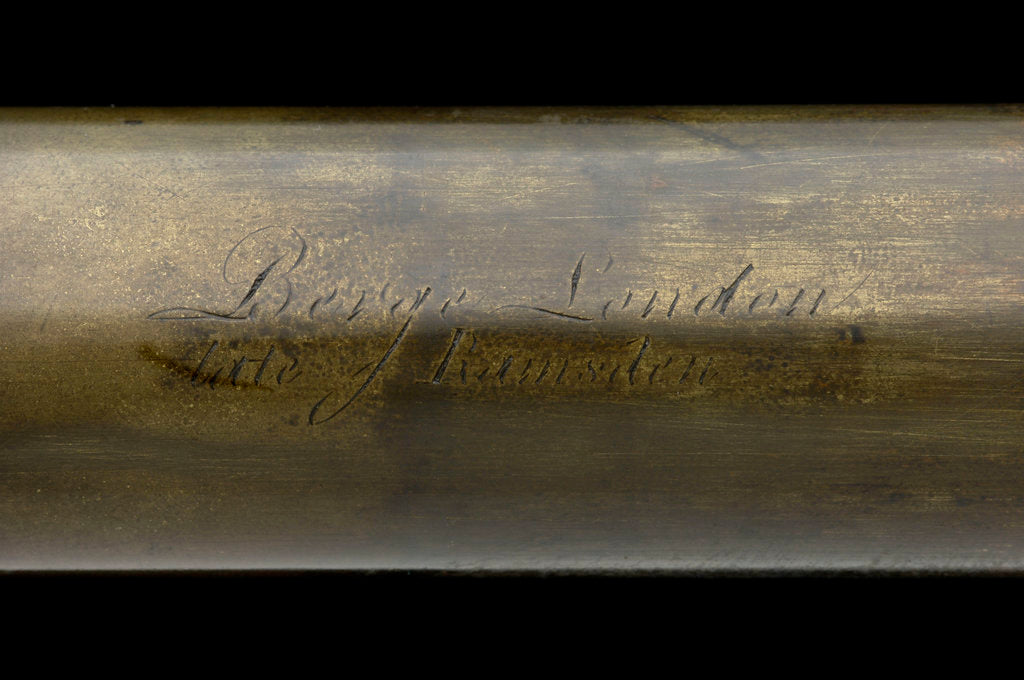 Detail of Naval telescope - inscription by Matthew Berge