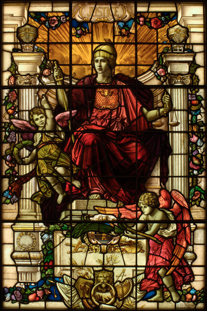 Detail of Baltic Exchange Glass, The Virtue Windows, Justice by John Dudley Forsyth