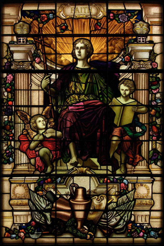 Detail of Baltic Exchange Glass, The Virtue Windows, Faith by John Dudley Forsyth