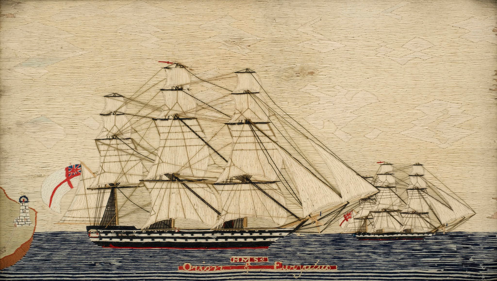 Detail of Two warships in full sail by unknown