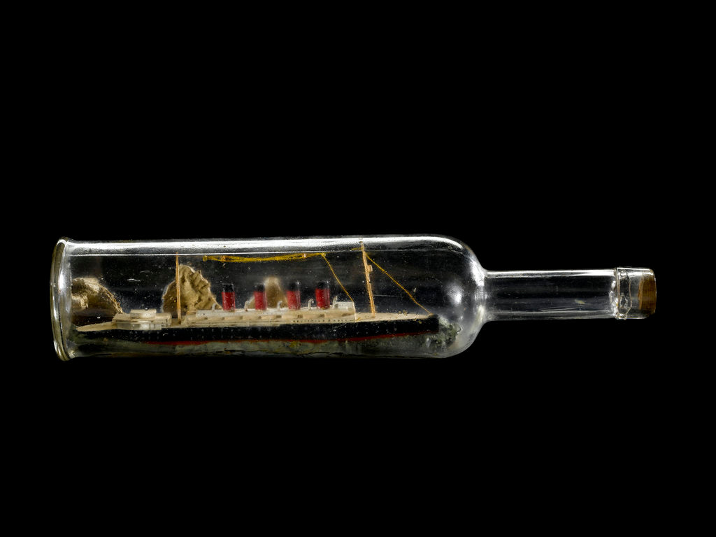 Detail of Ship model in a bottle by Robert Orr