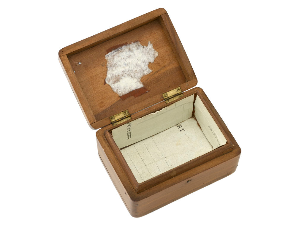 Detail of Wooden box lined with grey silk by Royal Naval Division sailor