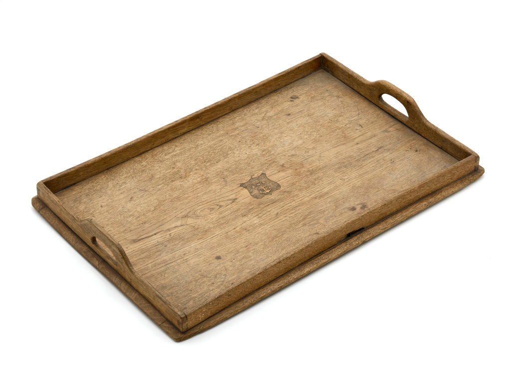 Detail of Oak tray carved with the badge of the Royal Naval Brigades by Royal Naval Brigade personnel
